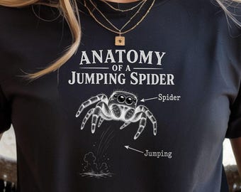 Camiseta de araña saltarina, camiseta con la anatomía de una araña saltarina, camiseta divertida para amantes de las arañas, regalo para aficionados a los insectos.