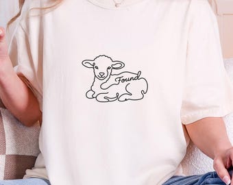 Found Lamb Comfort Colors® Tee, Christian Sheep Line Art Shirt, Religious Graphic Tee, Lost Sheep Faith Gift for Church Believers