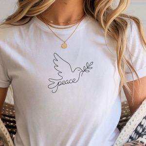 Peace Dove Shirt Minimal Olive Branch Line Art Pacifist Tee For Human Rights Faith Group Yoga Meditation Gift Anti War Harmony Advocate