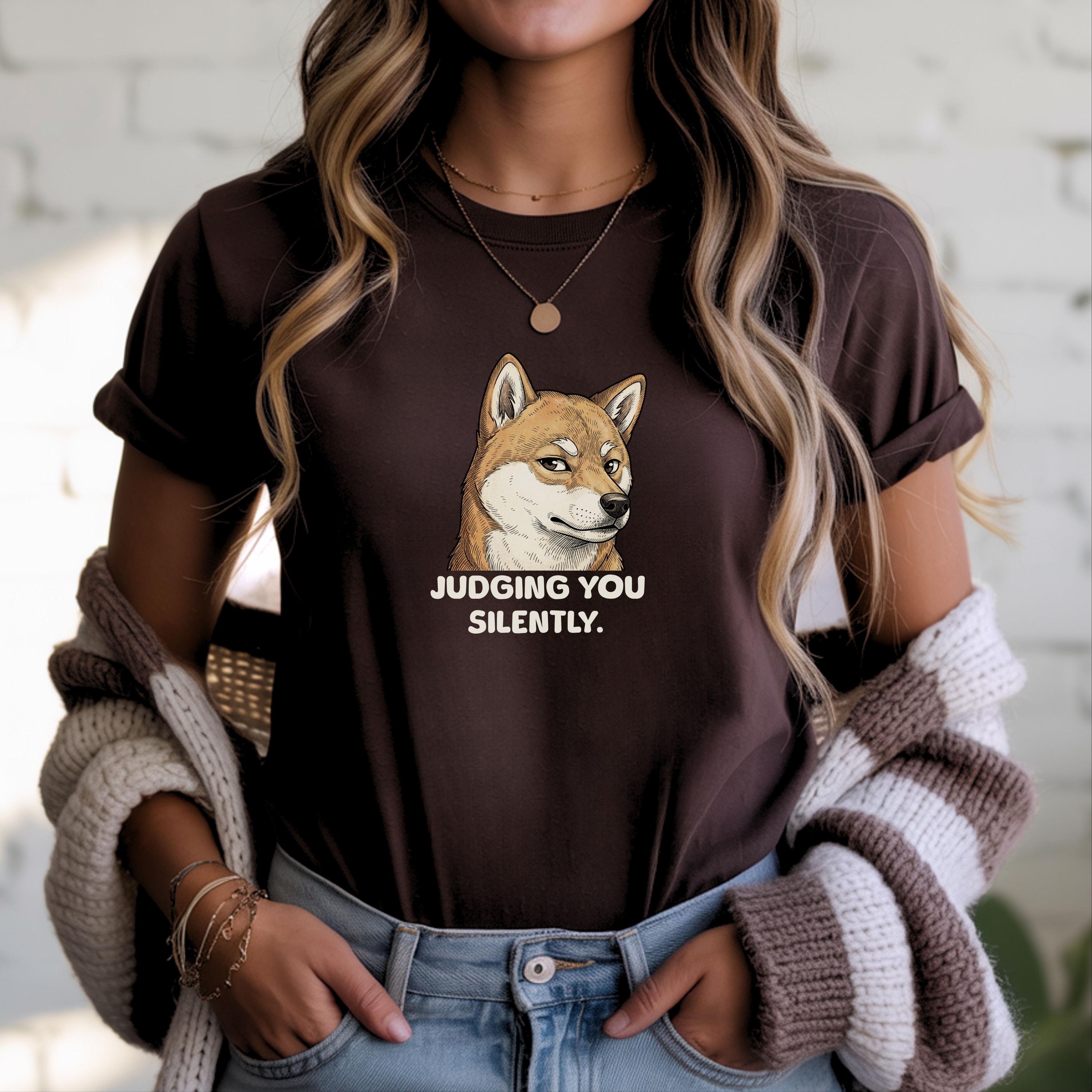 Judging You Silently Shiba Inu, Judgemental Dog, Funny Animal Shirt for Pet Owners and Animal Lovers| Unisex Heavy Cotton Tee