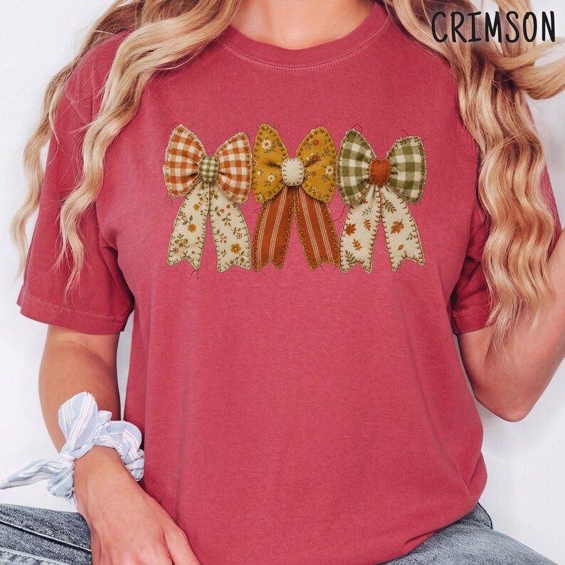 Camisa con lazo de patchwork, camiseta acolchada floral, estilo cottagecore otoñal, estilo de cinta vintage. imagen 5