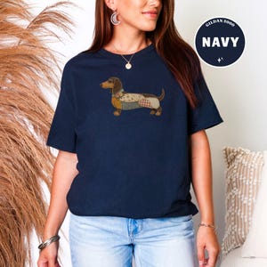 Dachshund Shirt, Faux Quilted Wiener Dog Tee, Patchwork Doxie T-Shirt, Rustic Sausage Dog Gift, Country Pet Lover Clothing, Folk Art image 7