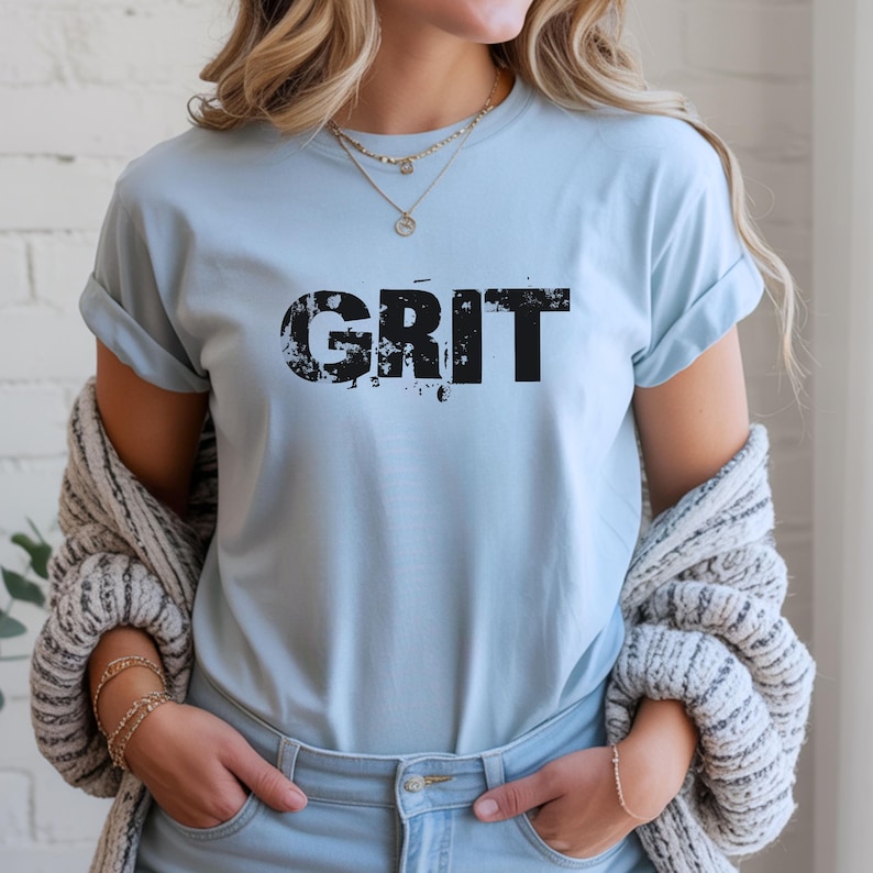 GRIT motivational typography Tee | resilience workout shirt Light Blue