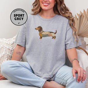 Dachshund Shirt, Faux Quilted Wiener Dog Tee, Patchwork Doxie T-Shirt, Rustic Sausage Dog Gift, Country Pet Lover Clothing, Folk Art image 12