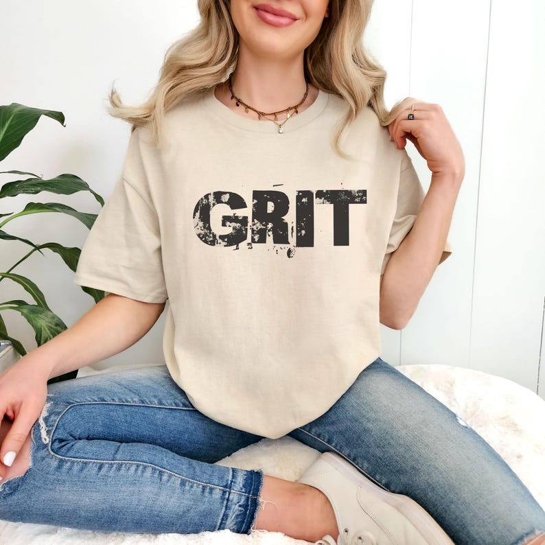 GRIT motivational typography Tee | resilience workout shirt Sand