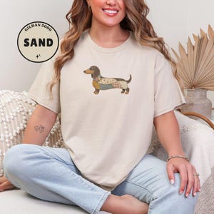 Dachshund Shirt, Faux Quilted Wiener Dog Tee, Patchwork Doxie T-Shirt, Rustic Sausage Dog Gift, Country Pet Lover Clothing, Folk Art image 11