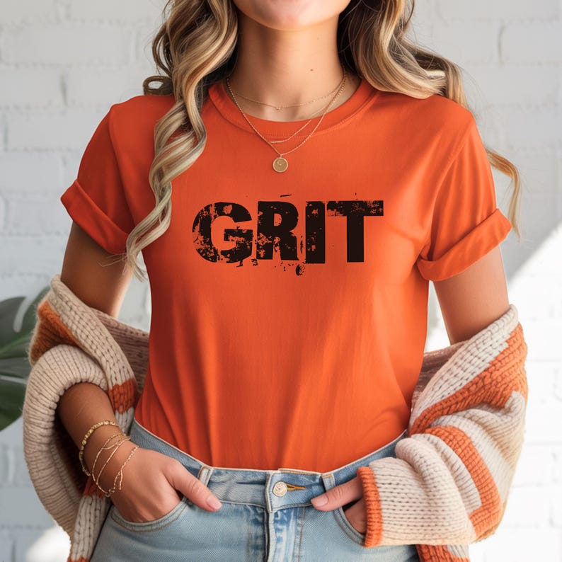 GRIT motivational typography Tee | resilience workout shirt Orange