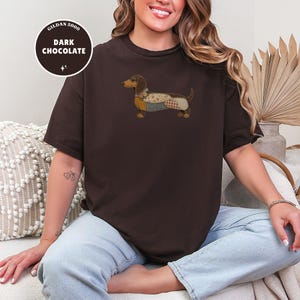 Dachshund Shirt, Faux Quilted Wiener Dog Tee, Patchwork Doxie T-Shirt, Rustic Sausage Dog Gift, Country Pet Lover Clothing, Folk Art image 4