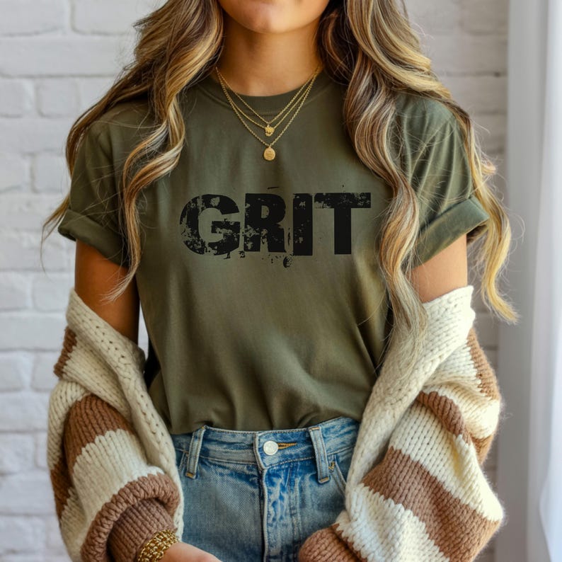 GRIT motivational typography Tee | resilience workout shirt Military Green