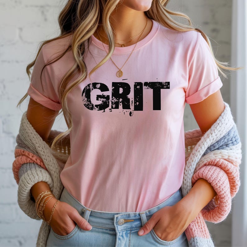 GRIT motivational typography Tee | resilience workout shirt Light Pink