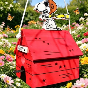 White Dog Flying Ace Birdhouse, Red Baron Doghouse Bird Box, Peanuts Comic Outdoor Garden Decoration, Fan Gift