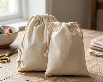 Bolsas de muselina con doble cordón 100 % algodón orgánico