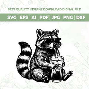 Raccoon Drinking Iced Coffee SVG PNG,Funny Animal Meme Png,Coffee Raccoon Png,Animal Lover,Retro Prehistoric Animal Meme,Cricut
