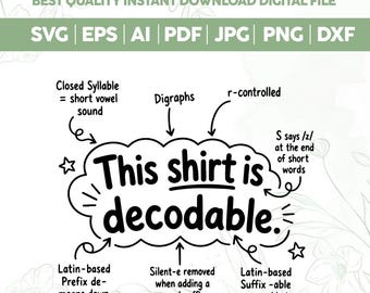 Esta camiseta es decodificable SVG PNG, Camiseta de la ciencia de la lectura, Diseño de profesor de alfabetización estructurada svg, Intervención de lectura, Cricut