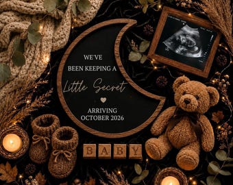 Plantilla de anuncio de embarazo "Pequeño secreto", anuncio de embarazo de Halloween, anuncio de embarazo digital, revelación de pequeño secreto,