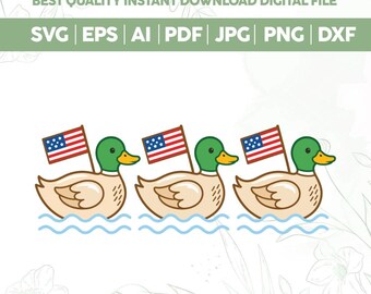 Patos de EE. UU. SVG PNG, Pato patriótico para niños SVG, Rojo blanco azul PNG, Diseño de patos ánade real SVG, Niños 4 de julio SVG, Archivos Cricut