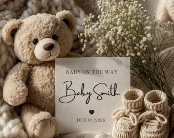 Neutral Baby Announcement Digital Pregnancy Reveal Editable Canva Template Gender Neutral Baby Reveal Modern Social Media Announcement