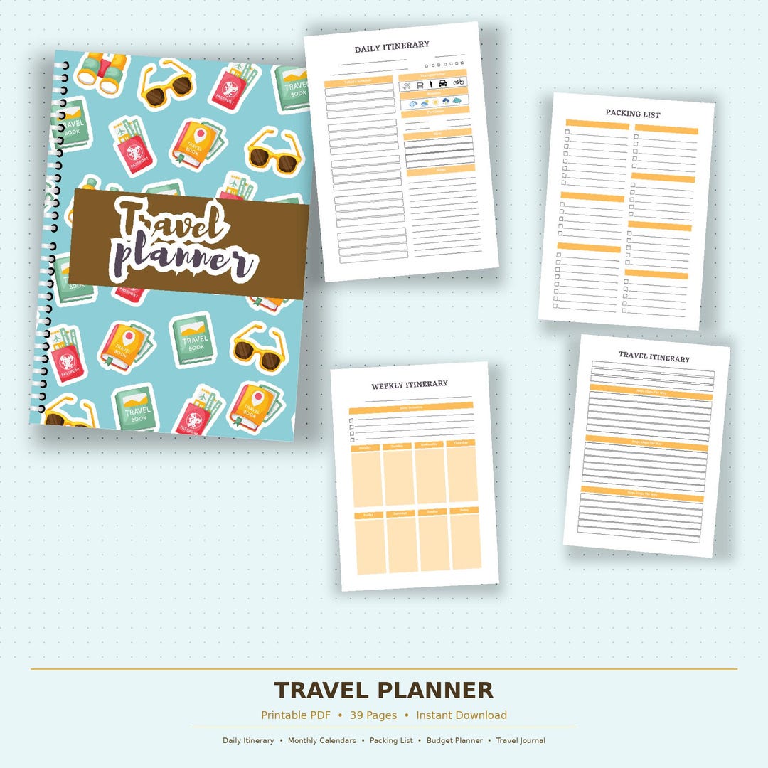 Travel Planner Printable PDF | 39-page Trip Organizer | Daily Itinerary ...
