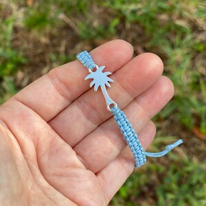 Palm Tree Bracelet, Tree Jewelry, Nature, Vacation Jewelry, Beach Jewelry, Florida, California, Gift for Her, Gardening Gift Light Blue