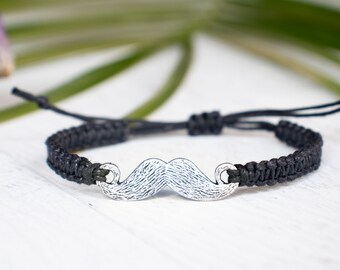 Mustache Bracelet Black Hemp Adjustable Friendship Movember