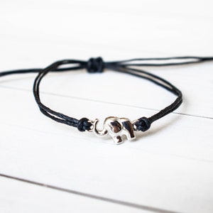 Small Elephant Bracelet made with Cotton Cord, Elephant Jewelry, Friendship Bracelet, Dainty Bracelet, Animal Bracelet image 2