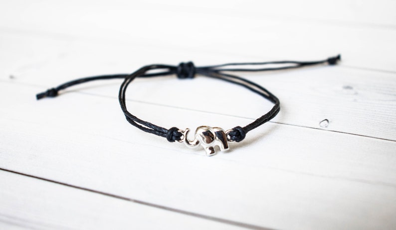Small Elephant Bracelet made with Cotton Cord, Elephant Jewelry, Friendship Bracelet, Dainty Bracelet, Animal Bracelet image 2