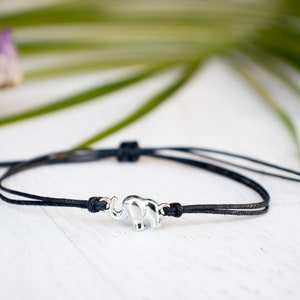 Small Elephant Bracelet made with Cotton Cord, Elephant Jewelry, Friendship Bracelet, Dainty Bracelet, Animal Bracelet