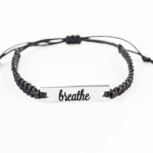 Breathe Bracelet, Word Bracelet, Inspiration Bracelet, Inspiration Jewelry, Stainless Steel, Gift for Her, Bar Charm, Friendship Bracelet