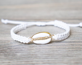 Cowrie Bracelet, Summer Jewelry, Shell Gold Toned White Enamel Bracelet, Sea Life, Beach , Nautical Jewelry, Florida Life, Beach Life