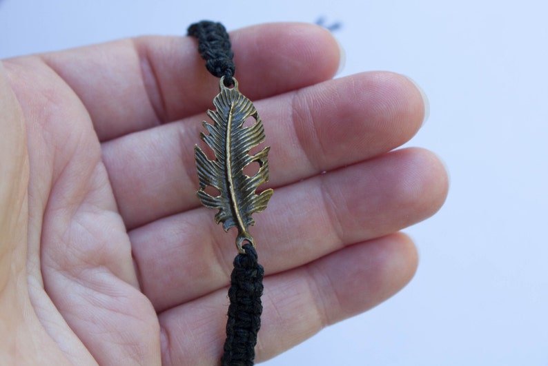 Feather Bracelet, Friendship Bracelet, Fairytale Gift, Bronze Charm, Feather Jewelry, Girlfriend Gift, Best Friend Gift Boho image 3