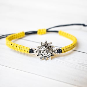 Sun Bracelet Friendship Bracelet, Yellow and Black, Sun Bracelet Adjustable Cotton Cord Bracelet Cute gift for him gift for her