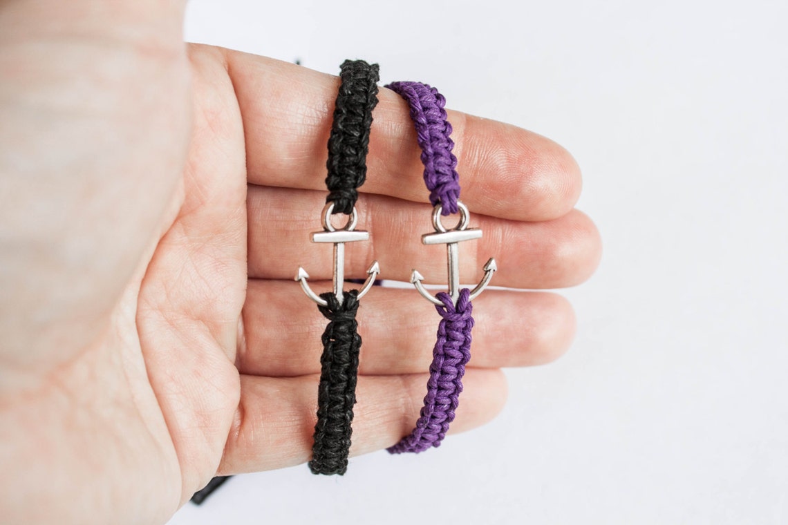 Anchor Couples Bracelets Matching Bracelets Purple and Black Etsy