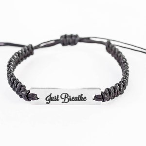 Just Breathe Bracelet, Inspiring Bracelet, Inspirational Quote, Inspiration Jewelry, Stainless Steel, Gift for Her, Bracelet Gift image 1