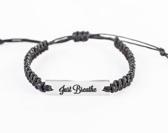 Just Breathe Bracelet, Inspiring Bracelet, Inspirational Quote, Inspiration Jewelry, Stainless Steel, Gift for Her, Bracelet Gift