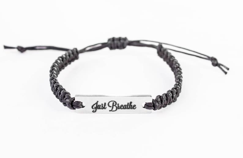 Just Breathe Bracelet, Inspiring Bracelet, Inspirational Quote, Inspiration Jewelry, Stainless Steel, Gift for Her, Bracelet Gift image 1