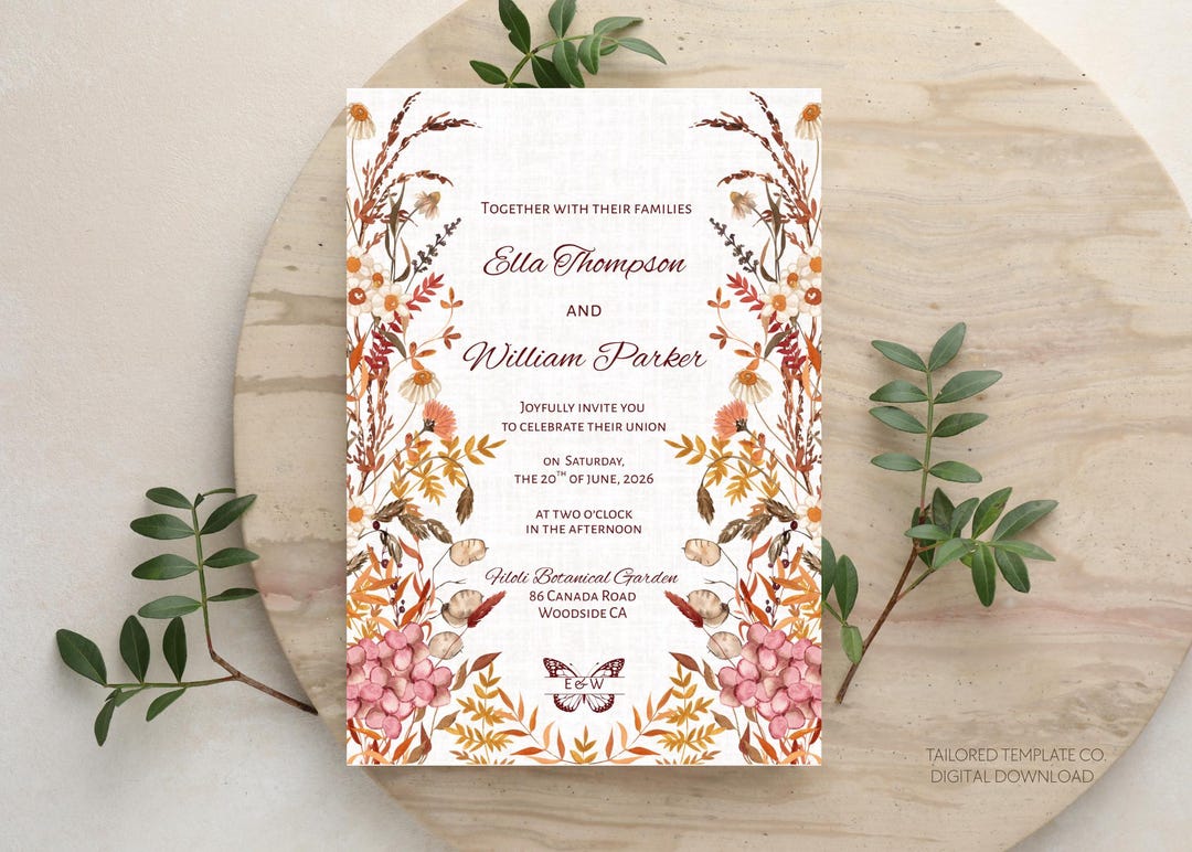 Whimsical Spring Invitations Whimsical Spring Wildflower Wedding Invitation Template, Editable ...