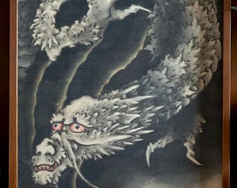 Japanse drakenkunst, opstijgende draak print, vintage ukiyo-e poster, Irezumi tattoo decoratie, printbare digitale download