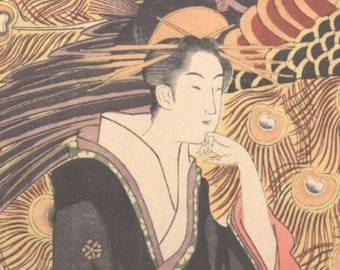 Japanse geisha kunstprint, courtisane muurdecoratie, interieur van het huis, Chokosai Eisho poster, printbare digitale download, Aziatische kamerdecoratie
