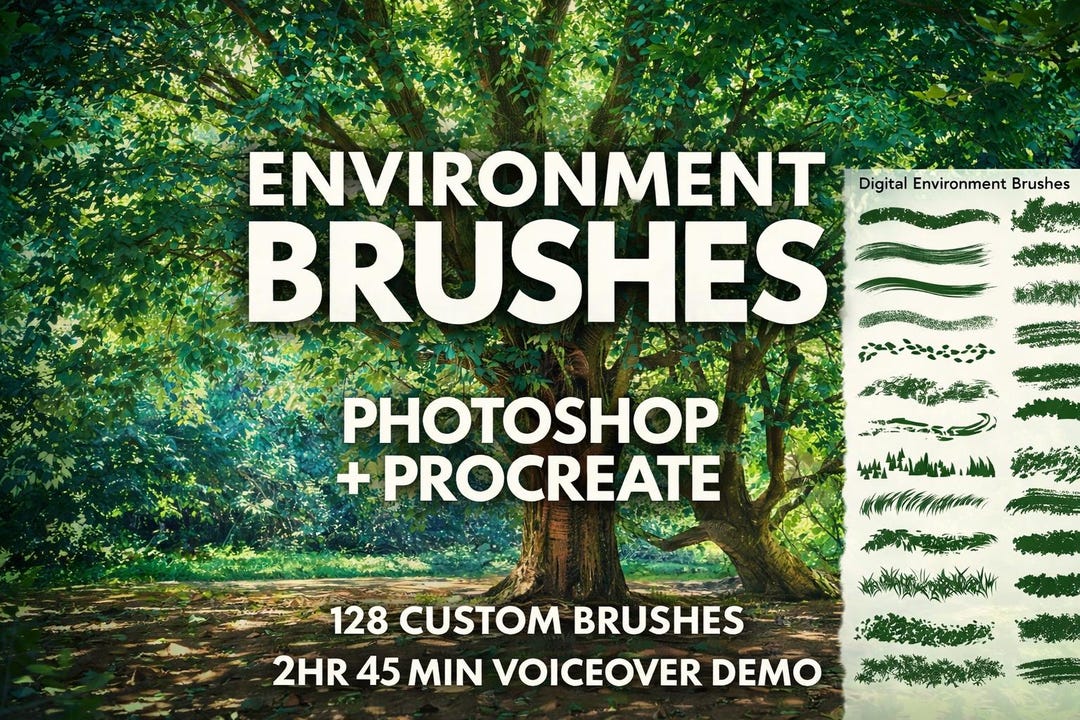Environment Brushes for Photoshop & Procreate – 128 Custom Nature ...