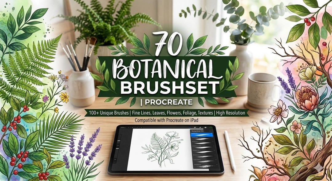 70 Botanical Brushset | Procreate Flower Tattoo Pack - Etsy