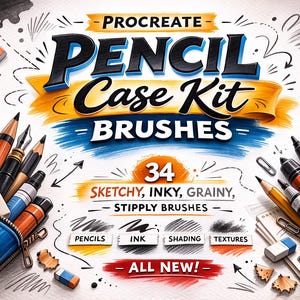 Kit de pinceles para estuche de lápices Procreate: 34 pinceles para dibujar con trazos, tinta y granulados