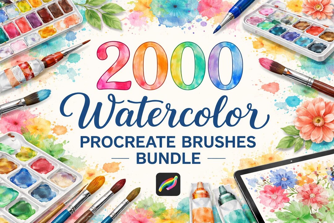 2000 Watercolor Procreate Brushes Bundle | Realistic Watercolor Brush ...