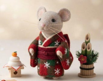 Wool Felt Mouse Dolls, Gothic Christmas Kimono Figurines, Winter Animal Collection