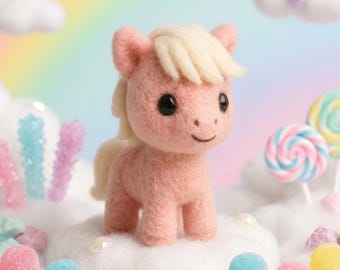 Poney pêche feutré à l'aiguille – Figurine en laine faite main, décoration de bureau Kawaii