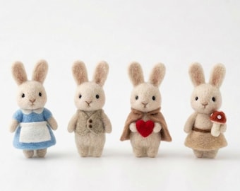 Alice-Inspired Needle Felted Bunny Doll | Wool Felt Rabbit Miniature, Storybook Decor