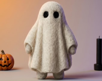 Fantasma de fieltro de aguja de color personalizado, compañero de escritorio de lana para Halloween (8 cm)