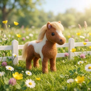 Needle Felted Piebald Pony – Brown White Wool Horse Figurine, Farmhouse Decor