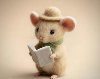 Needle Felted Mouse Figurine, Wool Storybook Doll, Cottagecore Decor, Whimsical Traveler Mouse