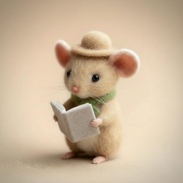 Needle Felted Mouse Figurine, Wool Storybook Doll, Cottagecore Decor, Whimsical Traveler Mouse