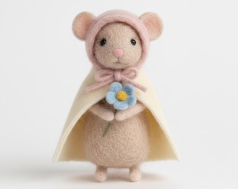 Figurine de souris à capuchon feutrée à l'aiguille faite main (choisissez votre style), poupée souris livre de contes en feutre de laine, taille personnalisée disponible